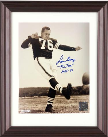 Lou Groza signed Cleveland Browns NFL 8x10 Photo dual "The Toe"/HOF 79 imperfect Custom Framing- COA/Allan George Enterprises