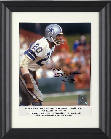 Mel Renfro signed Dallas Cowboys NFL Licensed Stat Photo #20 HOF 96 Custom Framing- COA/Show Ticket