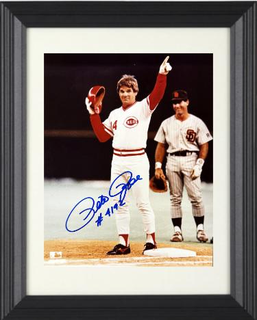 Pete Rose signed Cincinnati Reds Record Breaker MLB 8x10 Photo #4192 minor dings Custom Framing- COA/Show Ticket (HIT KING/4256)