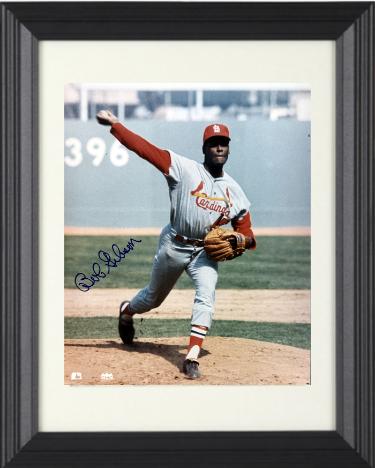 Bob Gibson signed St. Louis Cardinals 8x10 Photo minor dings Custom Framing- COA/Show Ticket (HOF)