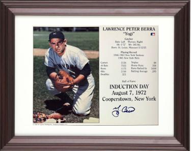 Yogi Berra signed New York Yankees MLB Hall of Fame Induction Day 8x10 Photo/Card Custom Framing- COA (HOF)