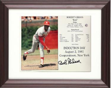 Bob Gibson signed St. Louis Cardinals MLB Hall of Fame Induction Day 8x10 Photo/Card Custom Framing- Tuff Stuff COA/Show Ticket