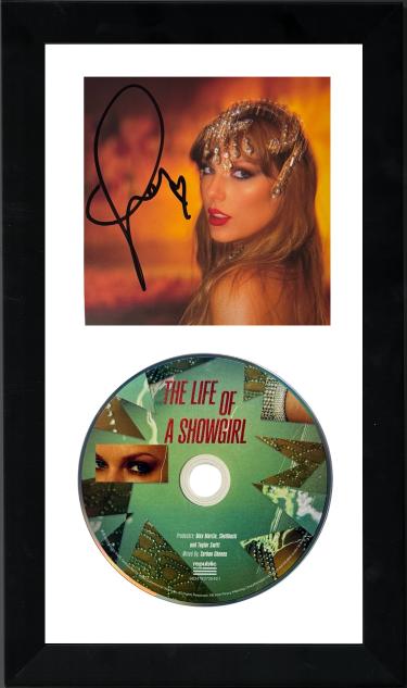 Taylor Swift 2025 The Life of a Showgirl CD Signed 4.75x4.75 Photo Art Card #1 w/ Heart 6.5x12 Custom Framing- Beckett Review