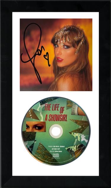 Taylor Swift 2025 The Life of a Showgirl CD Signed 4.75x4.75 Photo Art Card #1 w/ Heart 6.5x12 Custom Framing- Beckett Review