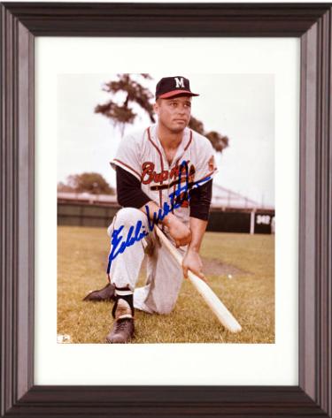 Eddie/Ed Mathews signed Milwaukee Braves MLB Licensed 8x10 Photo Custom Framing- COA (HOF/512 HR/9X AS)