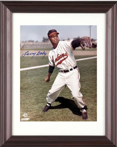 Larry Doby signed Cleveland MLB Licensed 8x10 Photo minor dings Custom Framing- COA/CSA Show Ticket (HOF/7X AS)