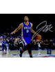 Jahlil Okafor signed Philadelphia 76ers 16x20 Photo (horizontal blue jersey dribble)