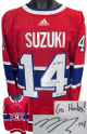 Nick Suzuki signed Red Adidas Authentic Montreal Canadiens Jersey Insc : Go Habs, #14 /114 Upper Deck/UDA