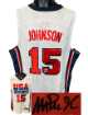 Magic Johnson signed Team USA Nike White Jersey (Size L)- Super Star Greetings Hologram (Lakers/HOF)